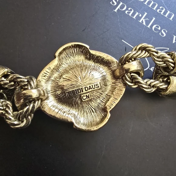 Heidi Daus Gold and Pink Statement Necklace, Earring, Bracelet Set - Picture 7 of 13